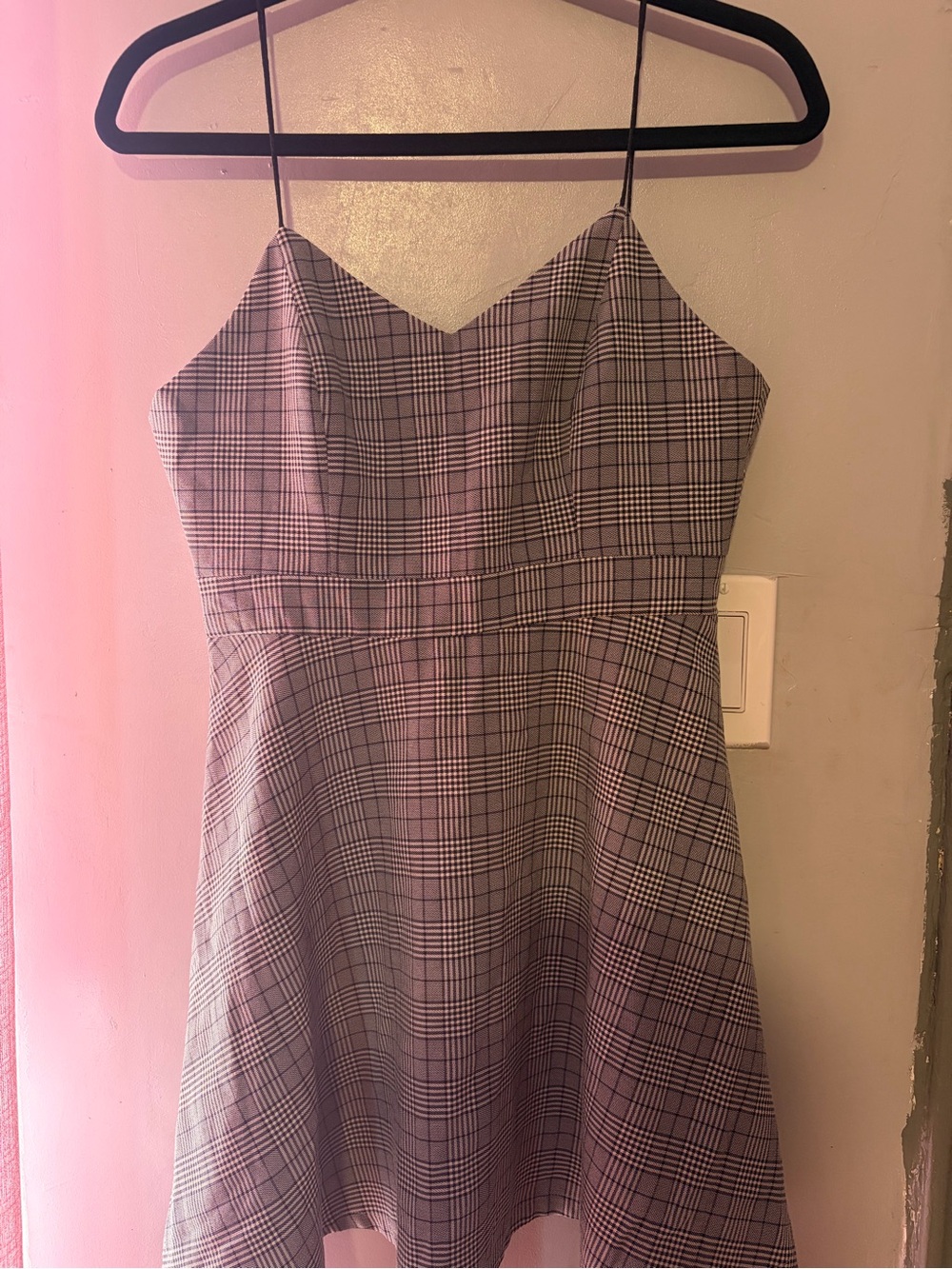 Plaid Spaghetti-Strap A-Line Dress in Gray